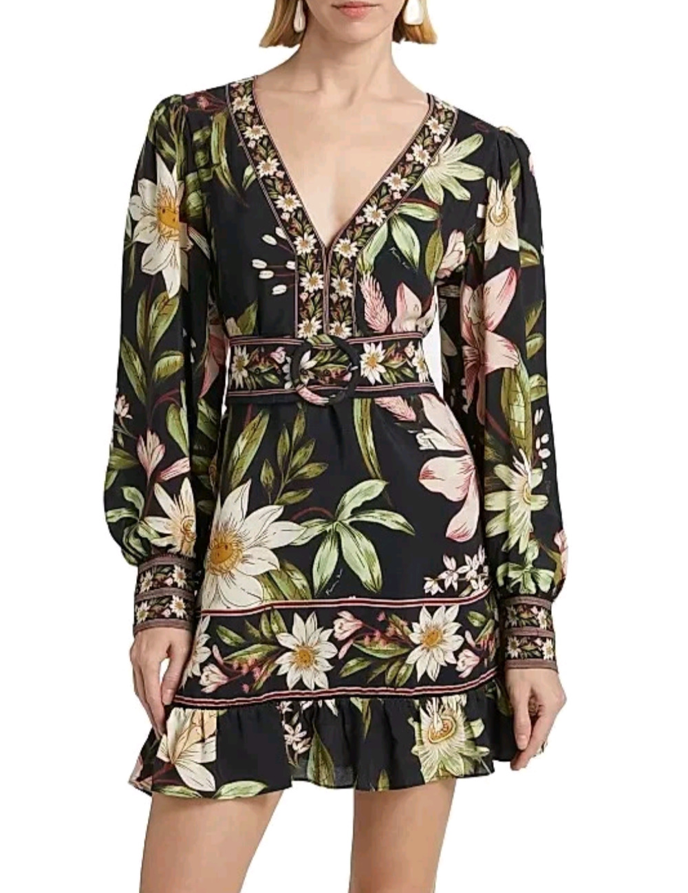 Farm Rio Surreal Flowers Long Sleeve Mini Dress